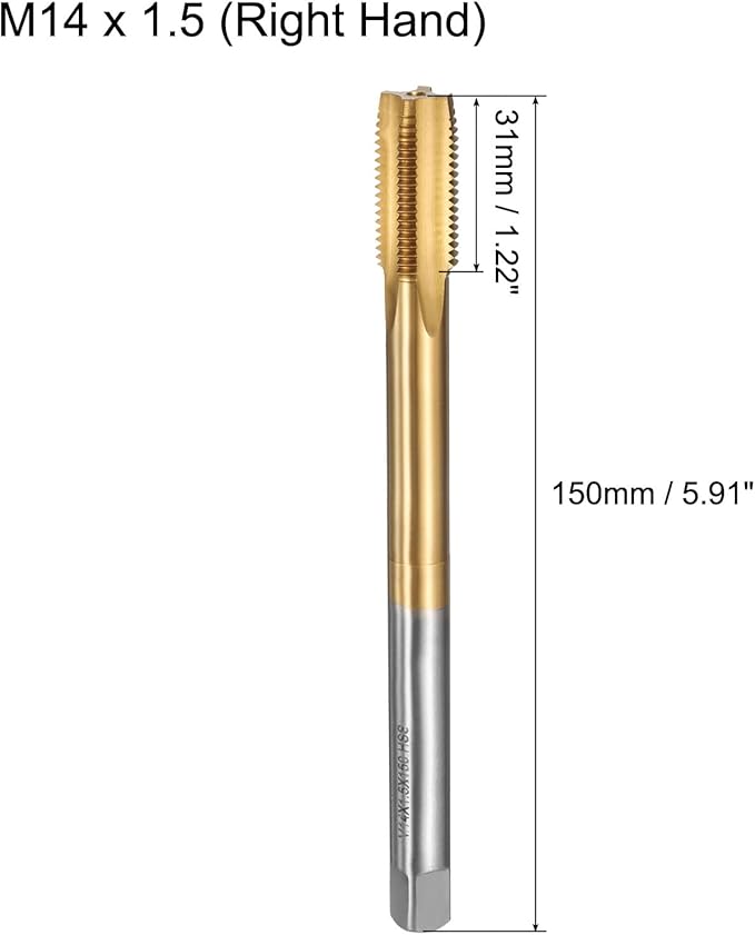 uxcell Metric Thread Tap M14 x 1.5 H2 150mm Straight Flute Screw Thread Milling Machine Taps Threading Tapping Repair Tool