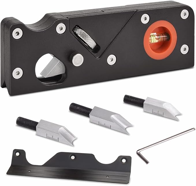 Chamfer Plane-Woodworking Edge Corner Plane with Auxiliary Locator, Hand Plane Suitable for Quick Edge Trimming of Wood (W/4cuters)