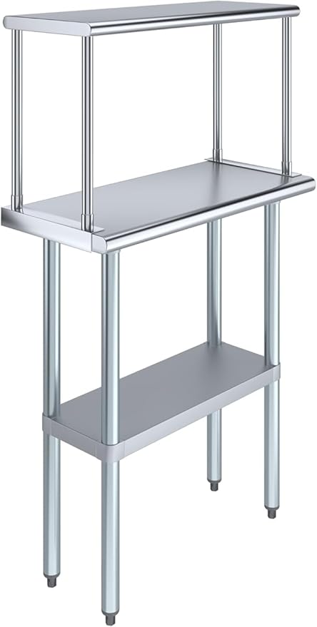 Stainless Steel Work Table with Wide Single Tier Overshelf | Metal Kitchen Prep Table & Shelving Combo (14" x 30" Work Table + 12" Overshelf)