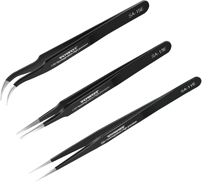 TOWOT 3 PCS Precision Tweezers Set, Premium Anti-static Stainless Steel Electronics Tweezers for Craft, Soldering, Jewelry Making, and Experimental Work Industrial Tweezers