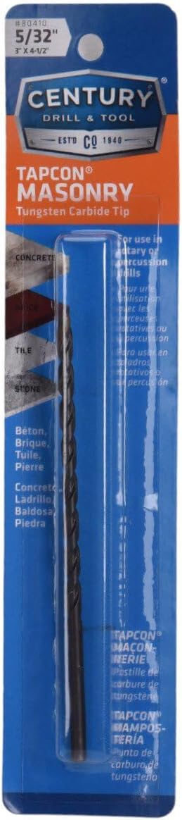Century Drill & Tool 80410 Tapcon Masonry Drill Bit, 5/32" x 4-1/2"