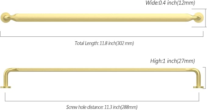 Asidrama 6 Pack Cabinet Handles, 11.3 Inch(288mm) Brushed Brass Kitchen Cabinet Hardware for Cupboard Drawer Pulls