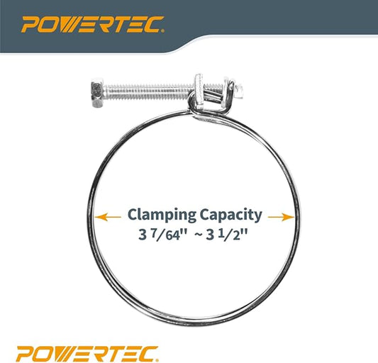 POWERTEC 70216 3 Inch Double Wire Hose Clamp with bolt, Adjustable Hose Clamps for Dust Collector, Dust Collection Hose and Dryer Vent Hose, Pipe Clamp, Worm Gear Clamp, 5 pack (Color May Vary)