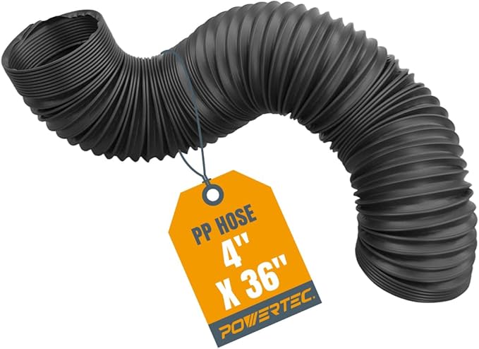 POWERTEC 4'' x 36" Dust Collection Hose, Flexible 4 Inch Dust Collector Hose for Table Saw, Drill Press, Woodworking and Wood Shop Dust Collection System (70128)