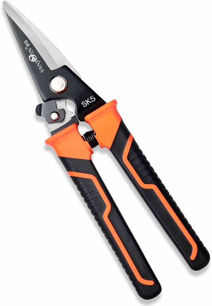Heavy Duty Scissors, 9 Inch Multipurpose Carpet Cutting Scissors with Finely Serrated, Steel Shears Spring Loaded Snips for industry home for Copper Wire, Cardboard, Fabric, Tree Branches