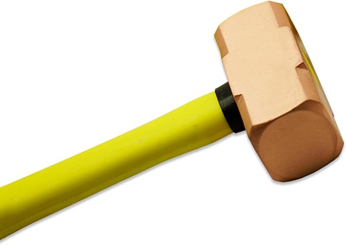 Non Sparking 6 lb Brass Head Sledge Hammer 6 lb Pound 28 inch Long with Fiber Glass Handle and Comfortable Grip, Spark Free Safety, Non-Magnetic, Die-Forge, Corrosion Resistant