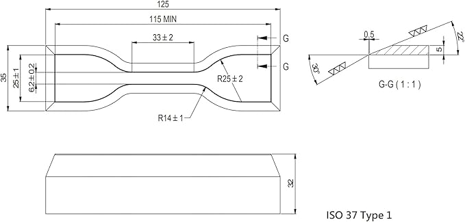 Dumbbell and Straight Section Shape Cutter for ASTM/ISO/JIS Standards for Rubber Specimen Test utilizing Tensile Testing Machine Made by Wire-Cut EDM and Quenching (ISO 37 - Type 1)