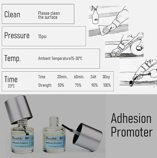 94 Adhesion Promoter with Brush Head 10ml 2 Pack, Tape Primer 94 Increase Adhesion for Acrylic Double Sided Mounting Tape