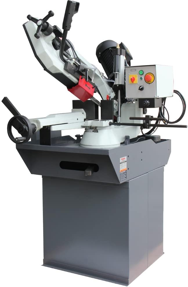 KAKA INDUSTRIAL Mitering Band Saw 10 inch x 6.1 inch Cutting | BS-106G 3-Phase Ready,60° Hydraulic Swivel Head, Auto Shut-Off Safety, Coolant Pro System | 1.5HP for Steel and Beams
