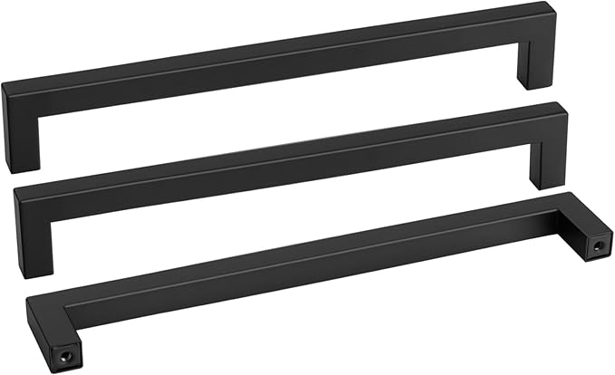 Goldenwarm 200 Pack 12-3/5 Inch Black Cabinet Handles Matte Black Drawer Pulls Stainless Steel Cabinets Hardware Square Bar Modern for Kitchen Bathroom Cupboard