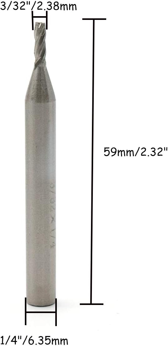 End Mill 3/32" Cutting Dia 1/4" Shank 4 Flute Milling Machine Cutter - 10pcs
