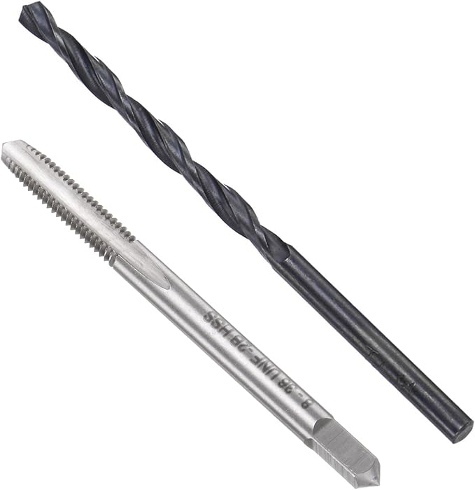 uxcell Tap and Drill Bit Set, 8-36 UNF Thread Tap & 9/64" Black Oxide Twist Drill Bit, Straight Flute Tap Tapping Threading Repair Tool Kit