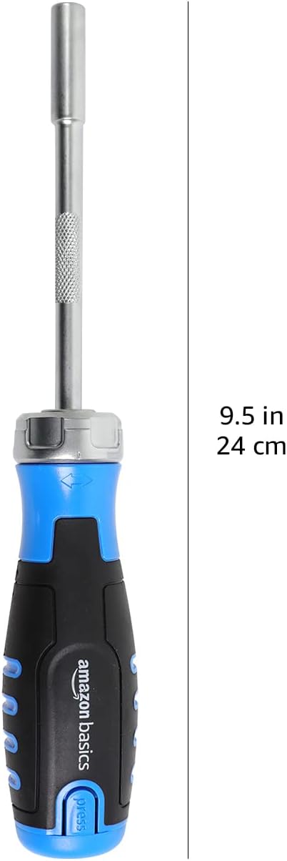 Amazon Basics 12 Piece Ratcheting Magnetic Screwdriver Set with Multiple Bits, Black, Blue, Silver