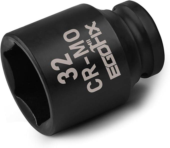 1/2" Drive Standard Impact Socket, 32mm Metric Socket, Axle Nut Socket Heat-Treated CR-MO Anti-Rounding 6 Point for Easy Removal of Axle Shaft Nuts
