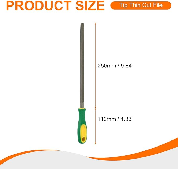 HARFINGTON 10" Square Fine Cut File Double Cut Teeth Fine Metal File High Carbon Steel T12 with Plastic Handle for Metal Wood Finishing Roughing Shaping, Grey/Yellow-Green