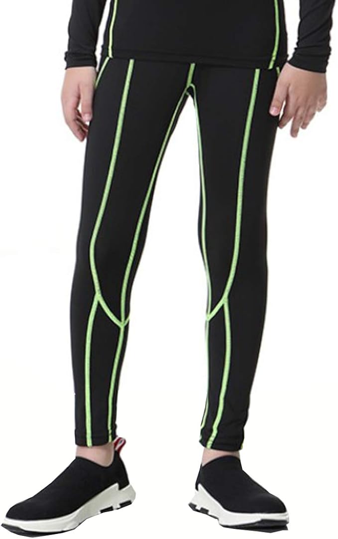 LANBAOSI Youth Boys Compression Leggings Athletic Pants Base Layer Football Workout Tight