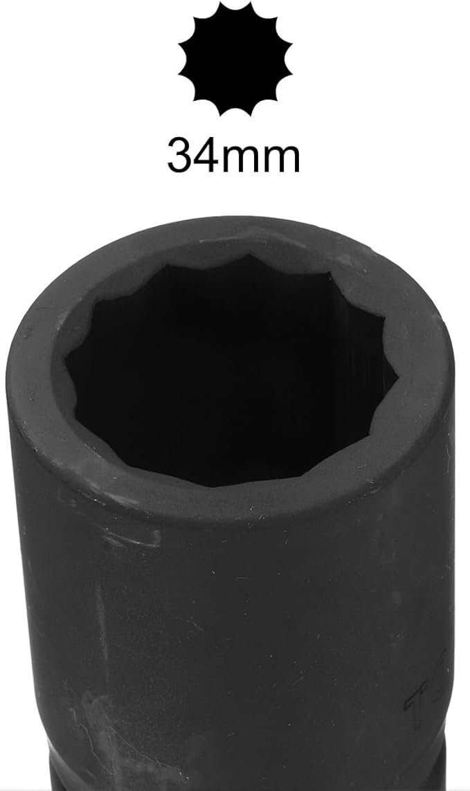 uxcell 1" Drive 34mm 12-Point Impact Socket, CR-MO Steel 80mm Length, Standard Metric Sizes