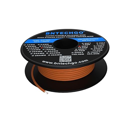 BNTECHGO 14 Gauge Silicone Wire Spool 50 ft Orange Flexible 14 AWG Stranded Tinned Copper Wire