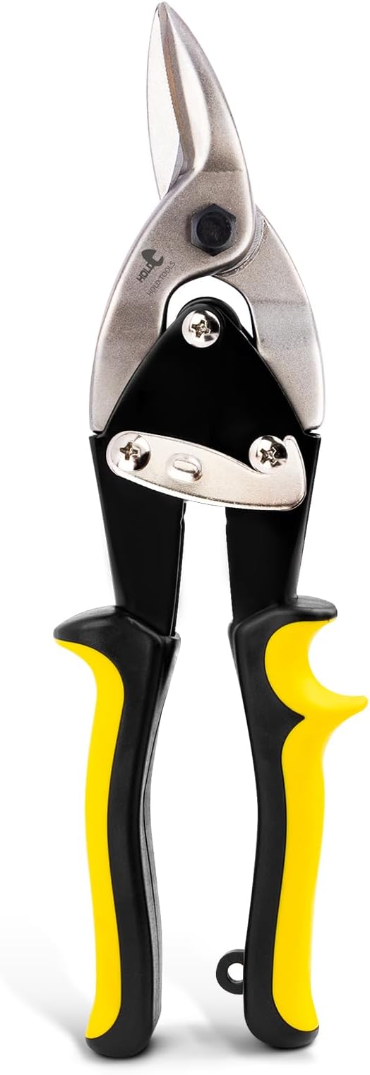 DOWELL 10 Inch Aviation Tin Snips Right, Heavy Duty Cut Metal Shears for Sheet Metal, Chrome Vanadium Steel Blade, Ideal for DIY Enthusiasts, Handymen and Industrial Repairs