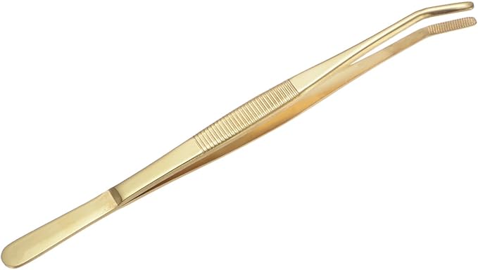 HARFINGTON Stainless Steel Tweezers 8.6" Long Handle Curved Serrated Tip Tweezers Multi Purpose for Craft Gardening Industrial Work Lab Use, Yellow