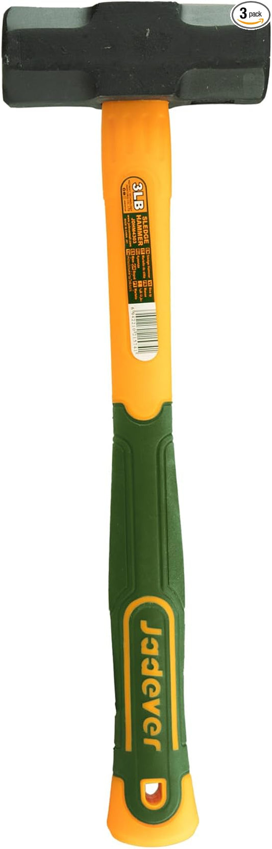 3-LB Sledge Hammer, Shock Absorbing Handle, Drop Forged & Heat Treated, Fit for Demolition/Stake Driving/Construction