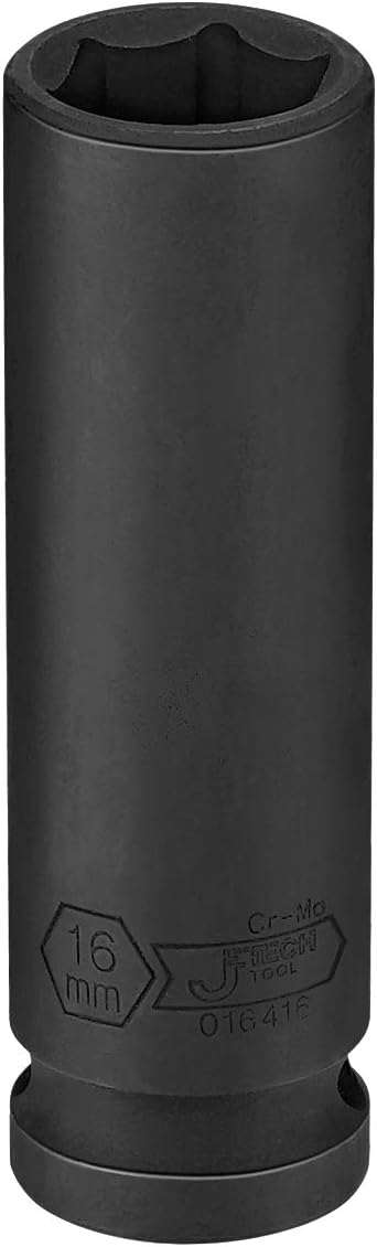 Jetech 1/2-Inch Drive 16mm Deep Impact Socket with 6-Point Design, Heat-Treated Chrome Molybdenum Alloy Steel, Metric