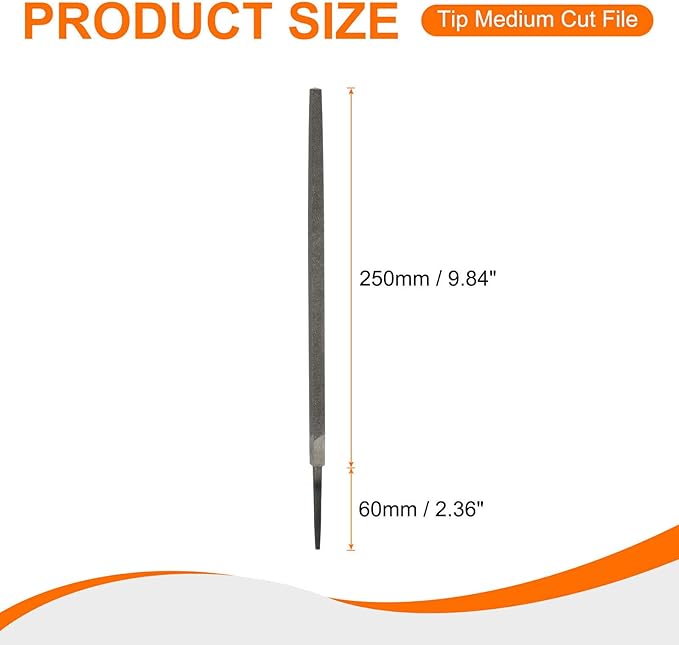 HARFINGTON 10" Square Medium Cut File Double Cut Teeth Medium Metal File High Carbon Steel T12 without Handle for Metal Wood Finishing Roughing Shaping, Grey