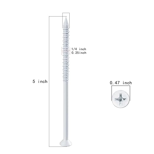 WenSilon(100 PCS) 1/4" x5 White Concrete Screw Anchor White Flat Head for Anchoring to Masonry, Block or Brick Stucco