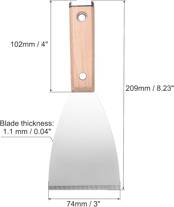 uxcell Putty Knife 3" Stainless Steel Paint Scraper Flexible Drywall Repair Mud Knife Wood Shank for Removing Cement Wallpaper Mud Adhesive Taping with Metal Hammer End