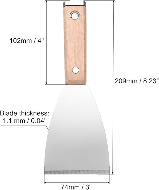 uxcell Putty Knife 3" Stainless Steel Paint Scraper Flexible Drywall Repair Mud Knife Wood Shank for Removing Cement Wallpaper Mud Adhesive Taping with Metal Hammer End
