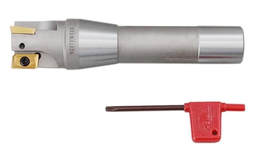 Accusize Industrial Tools 1-1/4'' by 5-27/32'' 90 Degree R8 Shank Indexable End Mills with 3 Apkt1604 Carbide Inserts Installed, 0028-6904