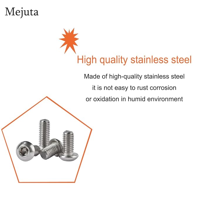 Metuja M6-1.0x16mm 50Pcs, Button Head Socket Cap Bolts Screws, Stainless Steel, Professional Set Screw, Clear and Complete Full Thread, Silver Bright Finish Furniture Bolt, Allen Hex Drive