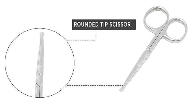 Rounded Stainless Steel Small Facial Hair Scissors ??3.7 Inches ??Rounded Tip Scissors for Nose Hair, Mustache, Beard, Eyebrows, Eyelashes & Baby Nails