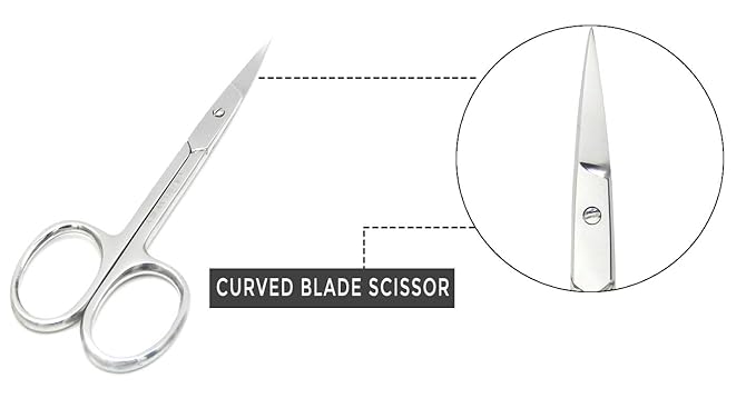 Eyebrow Scissors & Small Cuticle Scissors, 3.7 Inches ??Curved Blade Manicure TSA Scissors, Stainless Steel for Eyelashes, Facial Hair, Pubic Hair, Men?셲 Moustache & Beard
