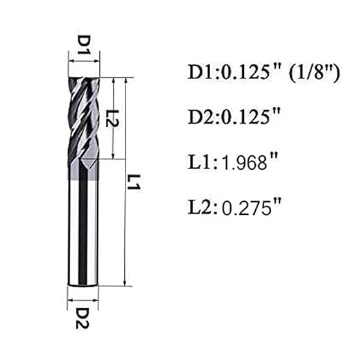 5PCS 1/8inch Carbide Square End Mill Bits Set, Milling Bits Cutter 1/8 Carbide End Mills for Alloy Steels/Hardened Steels, HRC 45 Deg Single End 4 Flute AlTiN Coating, 1/8 in