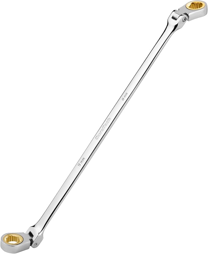 DURATECH 8 * 9 mm Extra Long Anti-Slip Flex-Head Ratcheting Wrench, Metric, CR-V Steel