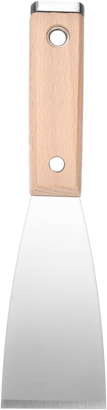 uxcell Putty Knife 2" Stainless Steel Paint Scraper Flexible Drywall Repair Mud Knife Wood Shank for Removing Cement Wallpaper Mud Adhesive Taping with Metal Hammer End