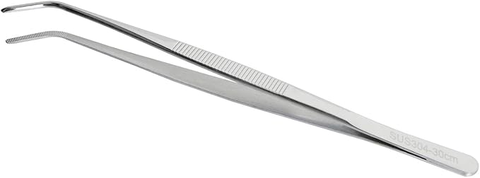 Aoje-Link 304 Stainless Steel Tweezers with Curved Serrated Tip Sewing Machine Electronic Repair Tweezers Pliers Multi-Purpose Tweezers Tool Pliers Silver 1pcs