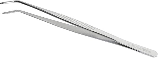 Aoje-Link 304 Stainless Steel Tweezers with Curved Serrated Tip Sewing Machine Electronic Repair Tweezers Pliers Multi-Purpose Tweezers Tool Pliers Silver 1pcs