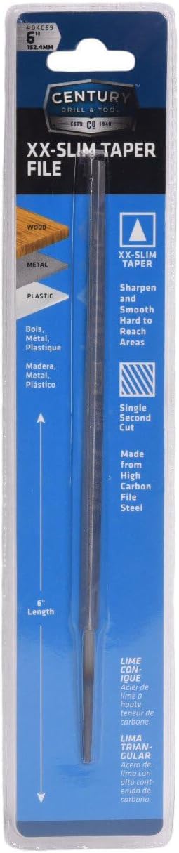 Century Drill & Tool 4069 Double Extra Slim Taper Hand File, 6"