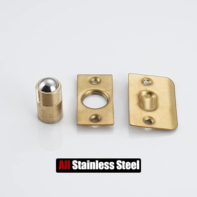 JQK Closet Ball Catch Door Hardware, Stainless Steel Catch Adjustable with Strike Plate, Gold Finish 2 Pack, HBC100-BG-P2
