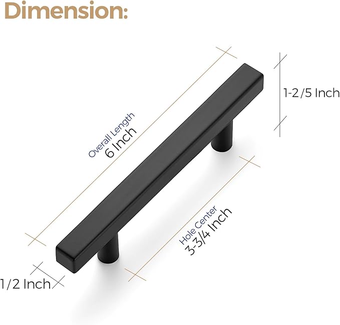 Ravinte 30 Pack 3-3/4 Inch Cabinet Pulls Black Sqaure Kitchen Cabinet Handles Black Cabinet Hardware Stainless Steel Drawer Pulls 6 Inch Overall Length with Mounting Template