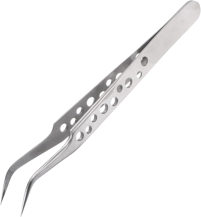 HARFINGTON Precision Tweezers 122mm Elbow Pointed Hollow Anti-slip Stainless Steel Craft Professional Tweezer for Replace Precision Parts Technology Industrial Electronics
