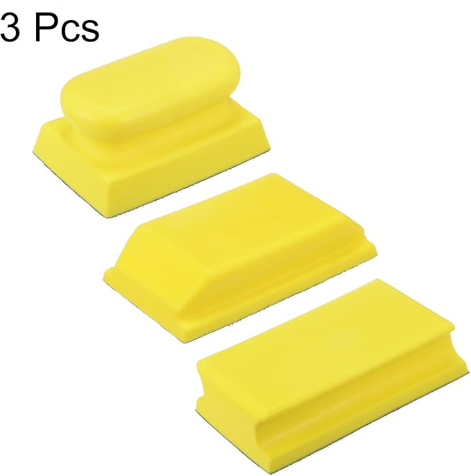 HARFINGTON 3pcs Hand Sanding Blocks Rectangle with Hook and Loop Backing for Wood Metal Car Polishing