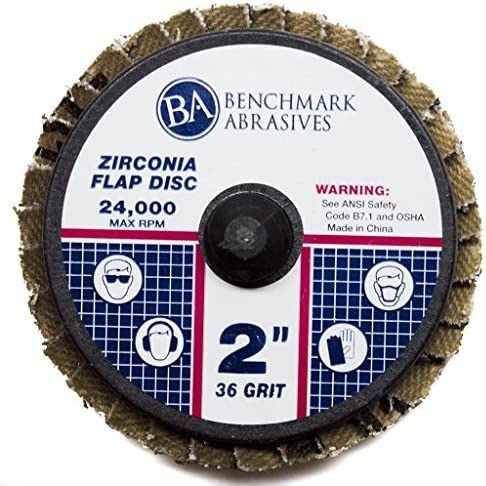 Benchmark Abrasives 2" Quick Change Zirconia Flap Disc Grinding Wheel with Male R-Type Back Design - Cleaning Finishing Deburring of Irregular Surfaces - for Die Grinder & More (10 Pack), 80 Grit
