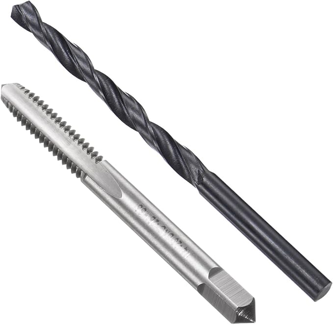 uxcell Tap and Drill Bit Set, 1/4-20 UNC Thread Tap & 3/16" Black Oxide Twist Drill Bit, Straight Flute Tap Tapping Threading Repair Tool Kit