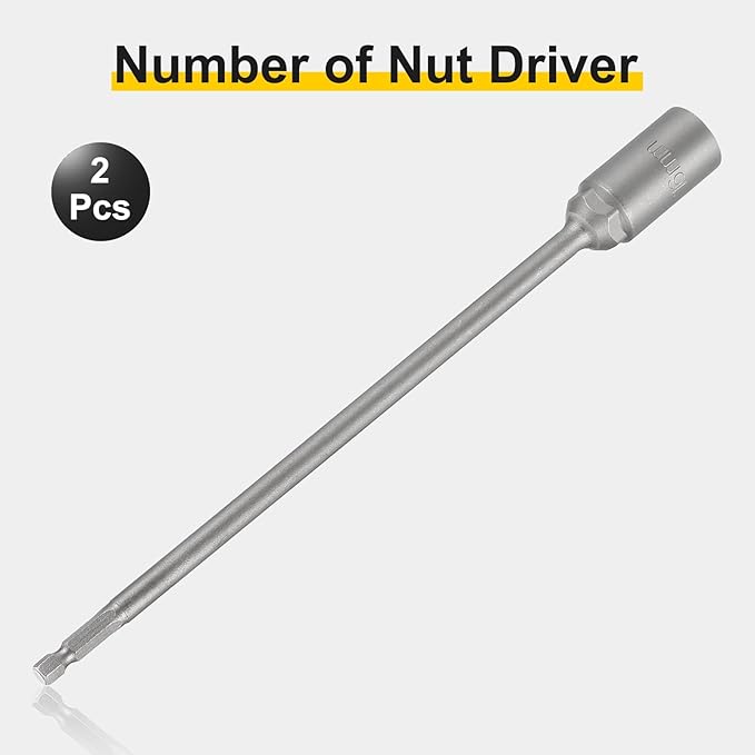 HARFINGTON 2pcs Nut Driver Drill Bit 16mm Metric Socket 1/4" Hex Shank 10" (250mm) Extra Long Magnetic 6-Point Sockets Quick Change 40Cr Steel Bolt Setters for Power Drill Drivers