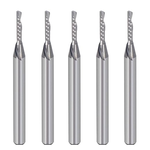1/8 Inch Down Cut Single Flute (O Flute) Spiral End Mill CNC Router Bits,with 1/16 Inch Cutting Dia竊?/16 Inch Cutting Length for Acrylic PVC MDF Wood Pack of 5