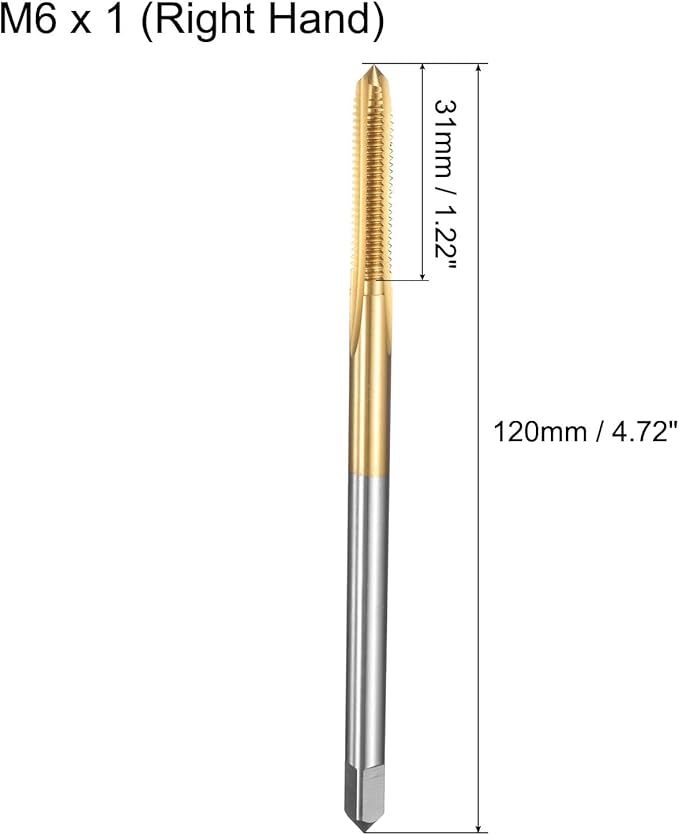 uxcell Metric Thread Tap M6 x 1 H2 120mm Straight Flute Screw Thread Milling Machine Taps Threading Tapping Repair Tool