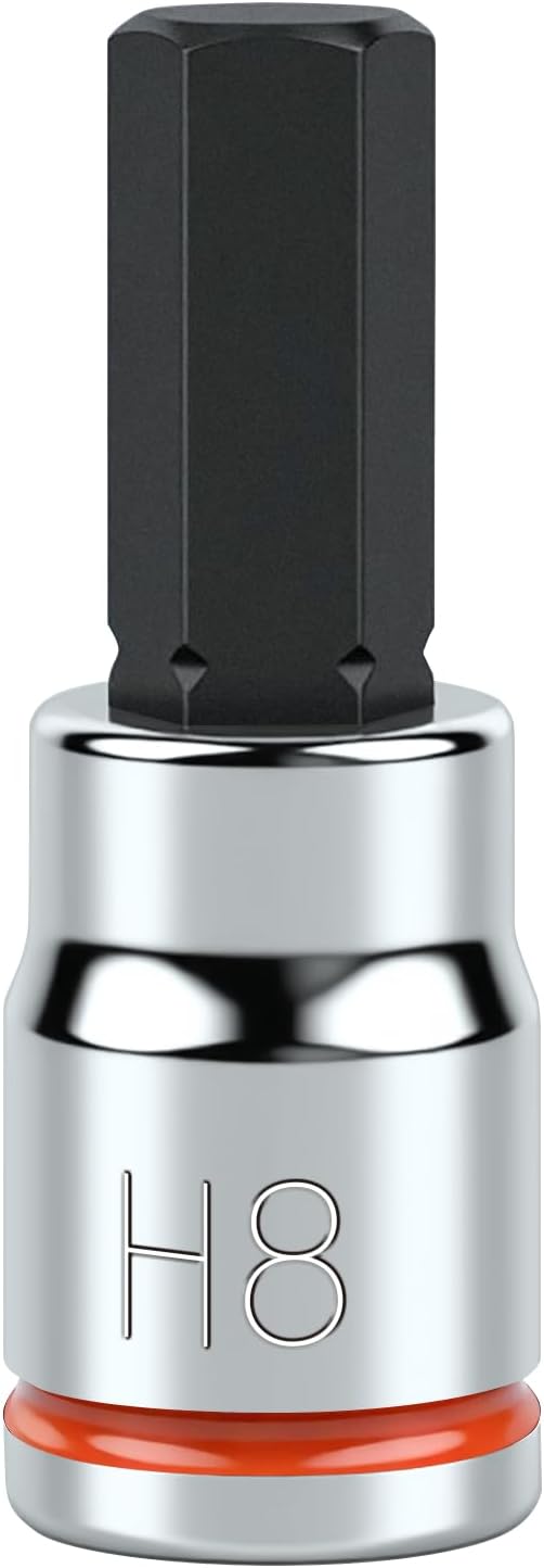 3/8 Inch Drive Hex Bit Socket, H8, Full Polished, Premium CR-V & S2 Alloy Steel Head Made for Auto/Mechanical